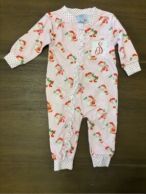 Pink Santa Ruffle Pajamas with Monogram Pocket and Bottom